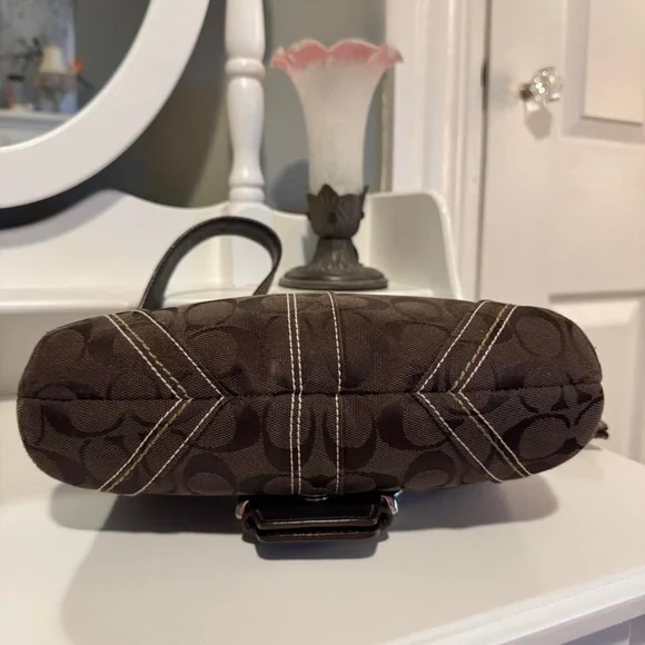 Coach Dark Brown Signature Canvas Shoulder Bag with Silver Hardware - Picture 5 of 8